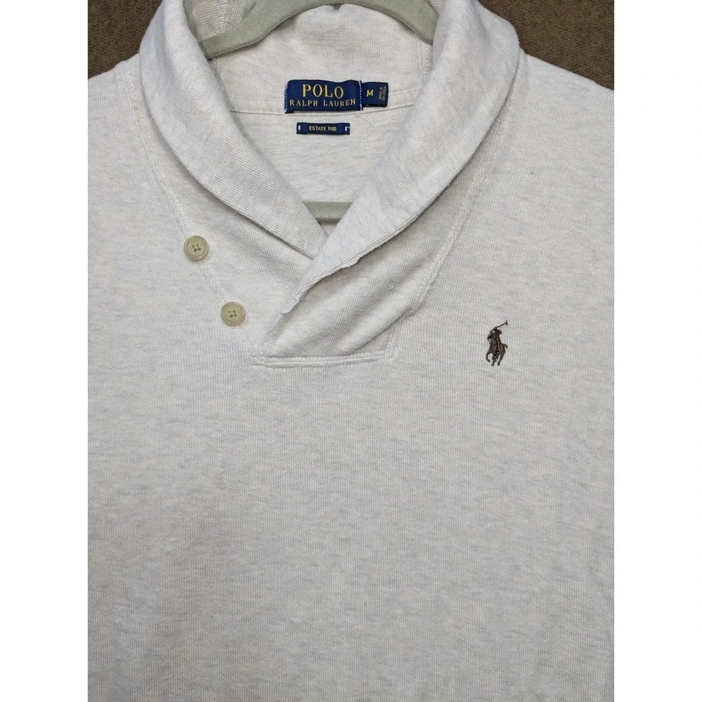 Polo Ralph Lauren Mens Estate Rib Shawl Collar Sweatshirt Cream Oatmeal Medium